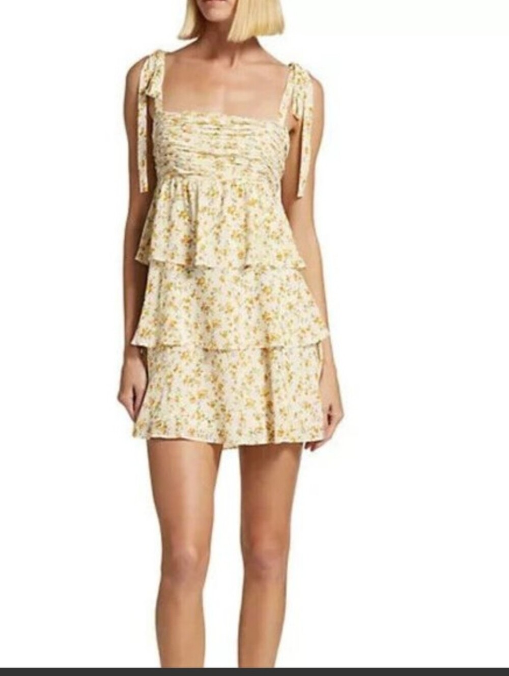 Reformation  brand Yellow Floral Tiered Mini Dress size XL new with tags